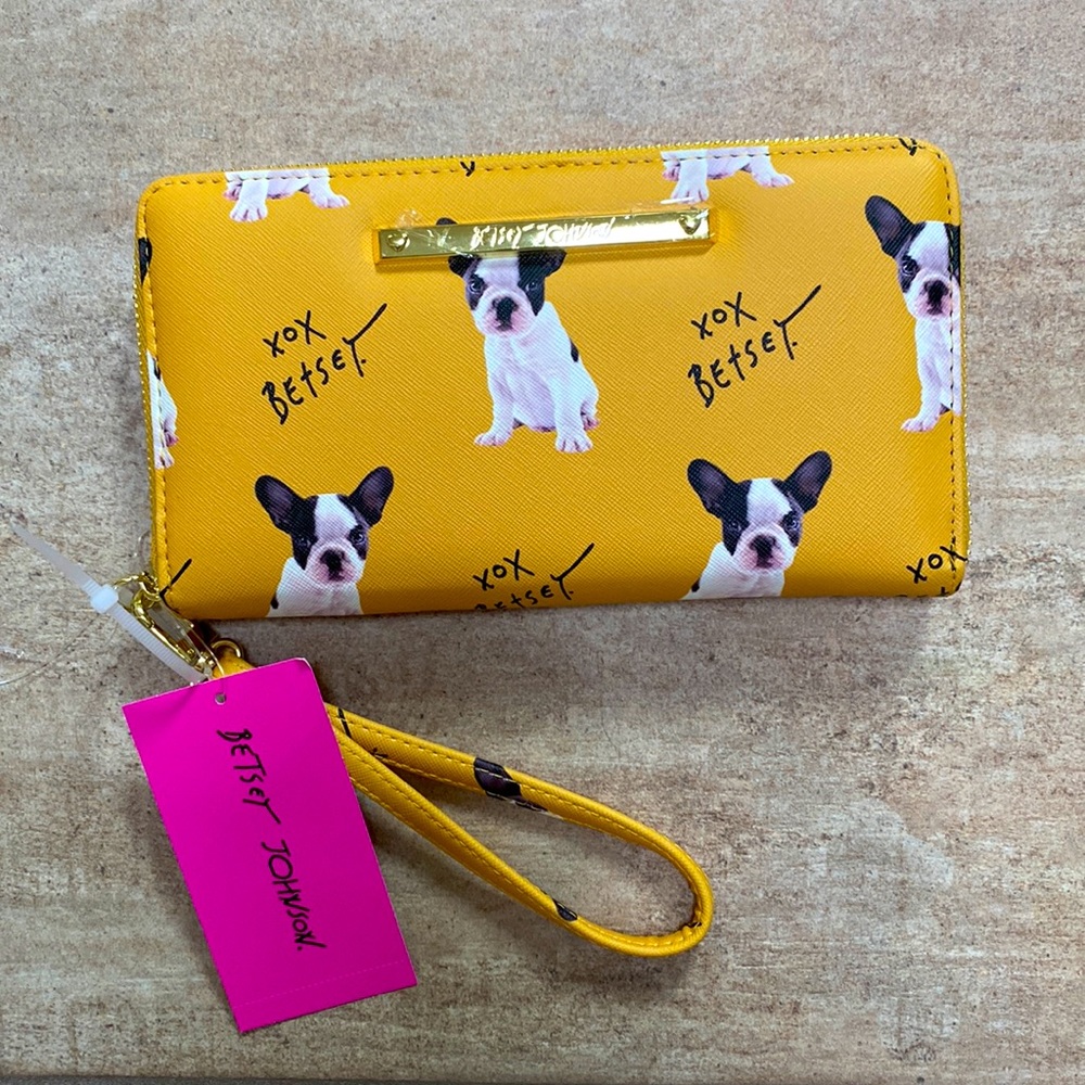 BETSEY JOHNSON vegan leather wristlet wallet in Mustard color